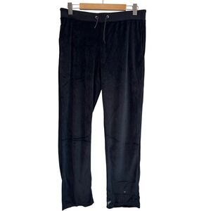 Tracksuit Velour Joggers Pants Black Cargo Pockets Drawstring Waist Size L